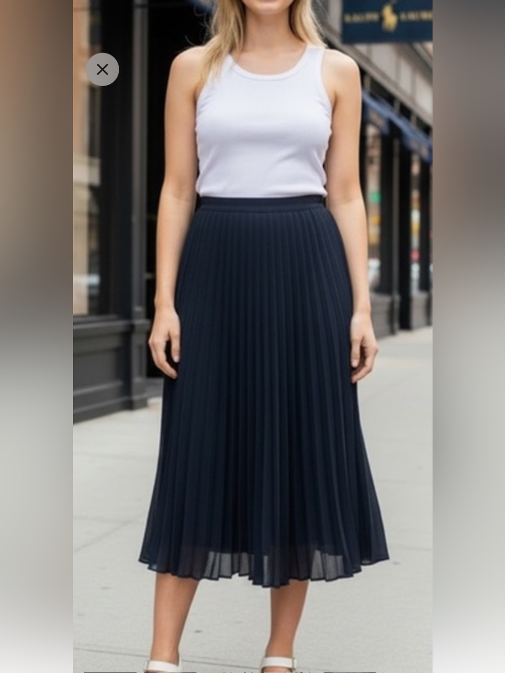 Lafayette 148 New York Navy Classic Pleated Midi 100% Silk skirt